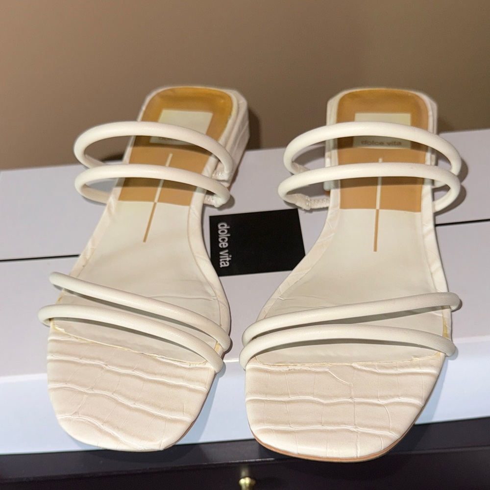 Dolce Vita Cream Strappy Square-Toe Slide Sandals